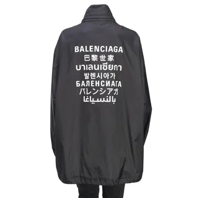 Pre-owned Balenciaga 1990$ Black Nylon Women's Rain Jacket - Logo Print