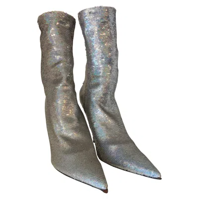Pre-owned Balenciaga 1990s Women's Silver Sequins Boots Size 40 Made In Italy