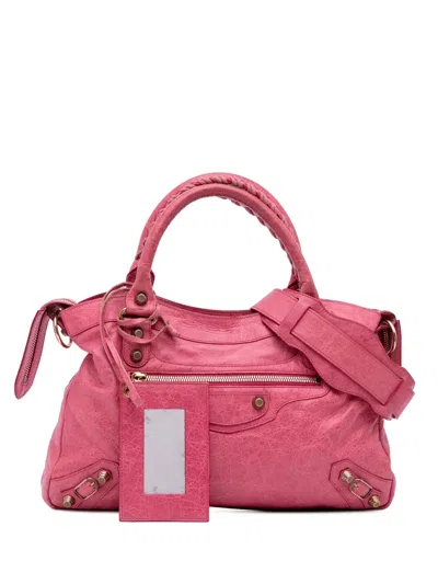 Pre-owned Balenciaga 2000-2002 Lambskin Motocross Giant 12 Town Satchel In Pink