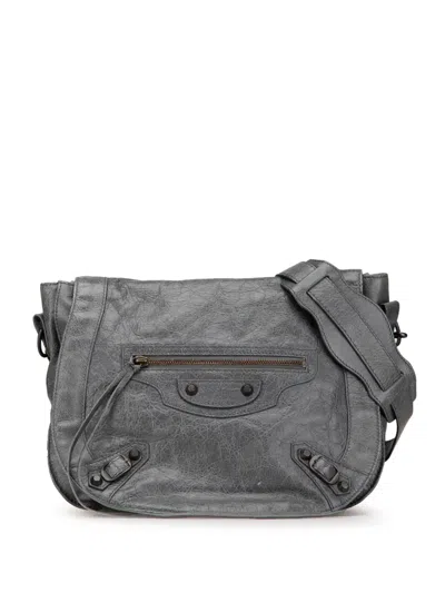 Pre-owned Balenciaga 2000-2024 Lambskin Motocross Classic Neo Folk Messenger Bag Crossbody Bag In Grey