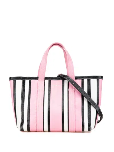 Pre-owned Balenciaga 2000-2024 Small Lambskin Barbes East West Striped Shopper Tote Satchel In Pink