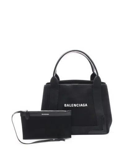 Pre-owned Balenciaga 2000-2025 Canvas Navy Cabas S Tote Bag In Black