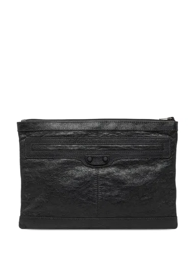 Pre-owned Balenciaga 2000-2025 Lambskin Motocross Classic Clip Clutch Bag In Black