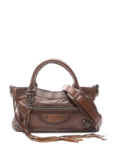 Pre-owned Balenciaga 2000-2025 Lambskin Motocross Classic First Satchel In Brown