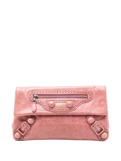 Pre-owned Balenciaga 2000-2002 Lambskin Motocross Giant 21 Brogues Envelope Clutch Bag In Pink