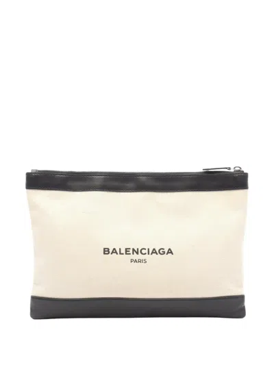 Pre-owned Balenciaga 2000-2018 Canvas Navy Clip M Clutch Bag In Brown