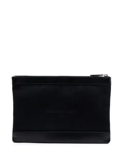 Pre-owned Balenciaga 2000-2025 Canvas Navy Clip M Clutch Bag In Black
