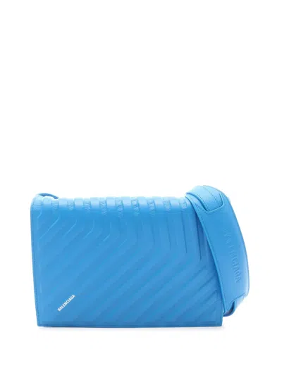 Pre-owned Balenciaga 2000-2026 Grained Calfskin Car Flap Crossbody Bag In Blue
