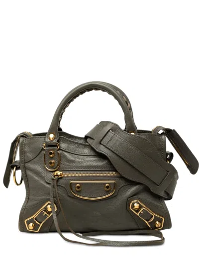 Pre-owned Balenciaga 2000-2026 Mini Goatskin Motocross Classic Metallic Edge City Satchel In Grey