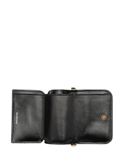 Pre-owned Balenciaga 2000-2026 Mini Grained Calfskin Logo Cash Wallet On Chain Crossbody Bag In Black