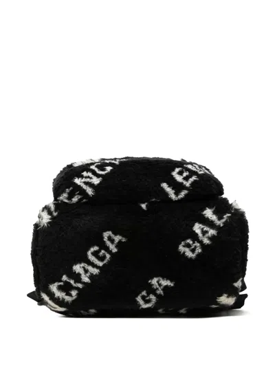 Pre-owned Balenciaga 2000-2026 Small Faux Fur Diagonal Logo Everyday Backpack In Black