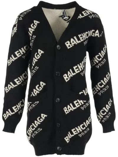 Pre-owned Balenciaga 2000s All-over-logo Cardigan In Black