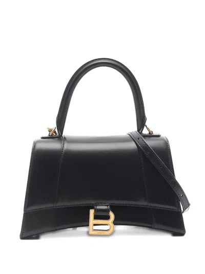 Pre-owned Balenciaga 2000s 'b' Hourglass Small Leather Tote Bag In Black