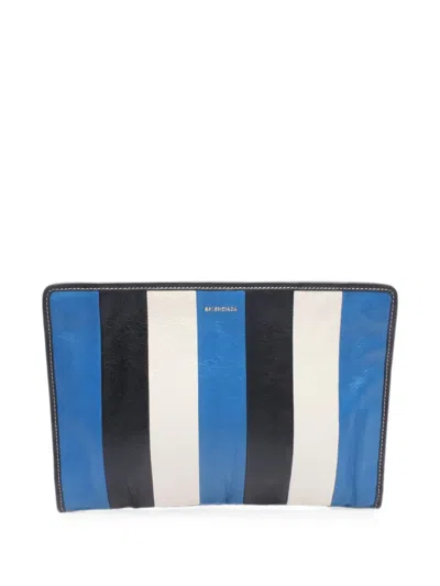 Pre-owned Balenciaga 2000s Bazar Striped Clutch Bag In Blue