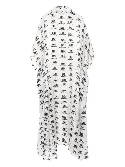 Pre-owned Balenciaga 2000s Bb Logo All-over Shirt Dress In White