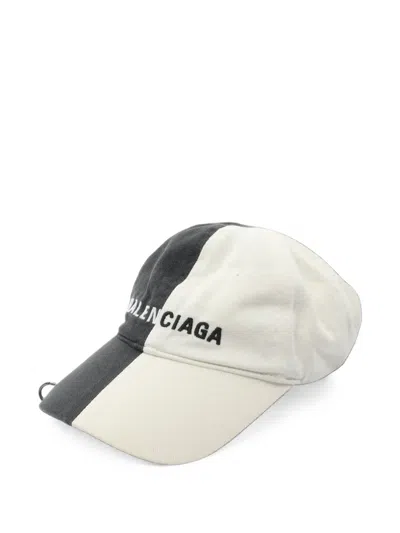 Pre-owned Balenciaga 2000s Bicolour Logo-embroidered Cap In Grey