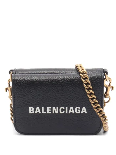 Pre-owned Balenciaga 2000s Cash Leather Mini Wallet In Black