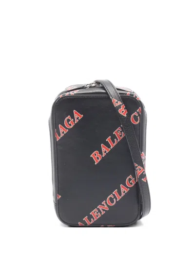 Pre-owned Balenciaga 2000s Cash Logo-print Zip Phone Holder Mini Bag In Black