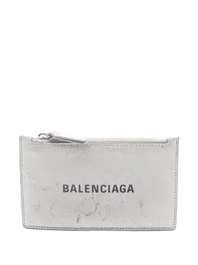 Pre-owned Balenciaga 2000s Everyday Glitter-finish Card Holder In Silver