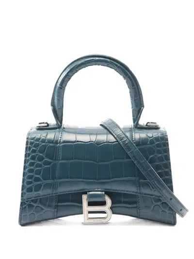 Pre-owned Balenciaga 2000s Hourglass Xs Embossed Tote Bag In Blue