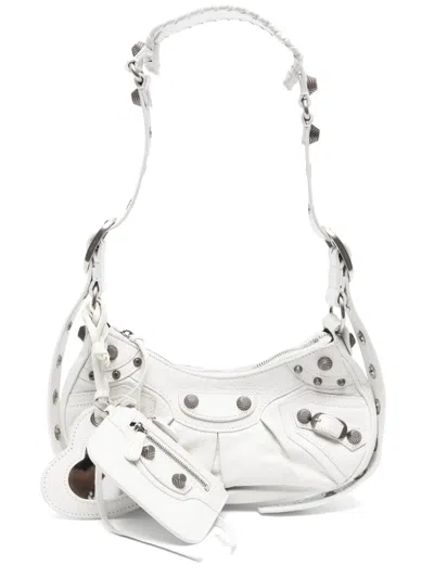Pre-owned Balenciaga 2000s Lambskin Metal Stud Shoulder Bag In White