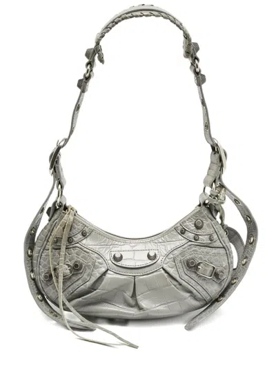 Pre-owned Balenciaga 2000s Le Calog Croc-embossed Bag In Gray