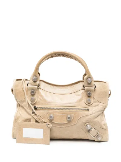 Pre-owned Balenciaga 2000s Le City Leather Tote Bag In Neutrals