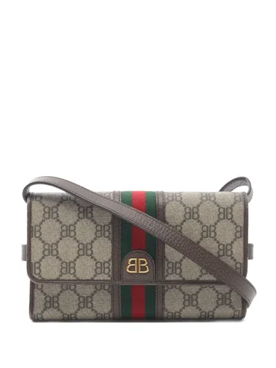 Pre-owned Balenciaga 2000s Leather Monogram Wallet In Brown