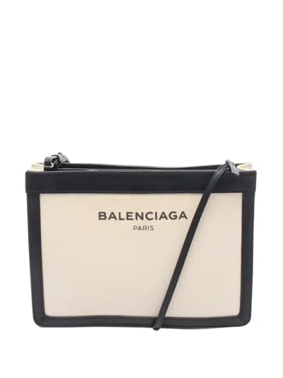 Pre-owned Balenciaga 2000s Leather-trimmed Shoulder Bag In Neutral