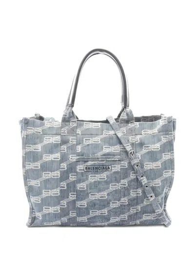 Pre-owned Balenciaga 2000s Logo-pattern Tote Bag In Blue