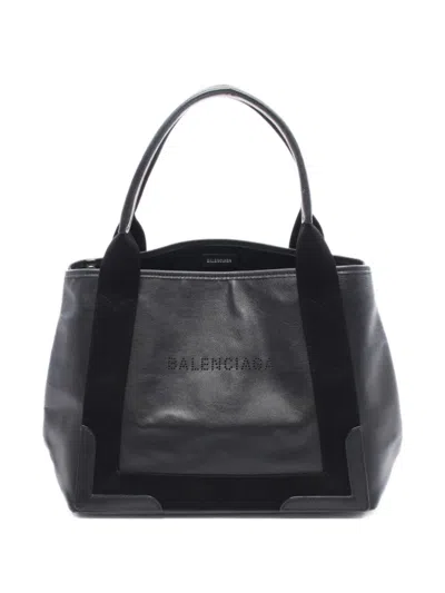 Pre-owned Balenciaga 2000s Logo-perforated Tote Bag In Black
