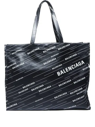 Pre-owned Balenciaga 2000s Logo-print Tote Bag In Black