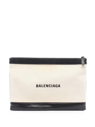 Pre-owned Balenciaga 2000s M Navy Clip Clutch Bag In Neutral