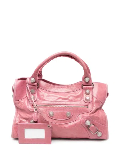 Pre-owned Balenciaga 2000s Medium Giant City Leather Tote Bag In Pink