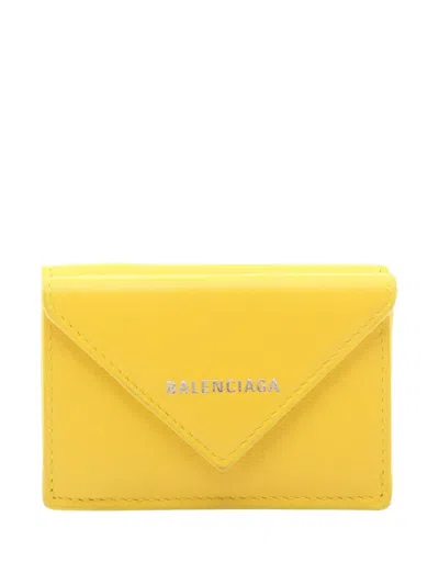 Pre-owned Balenciaga 2000s Mini Papier Trifold Wallet In Yellow