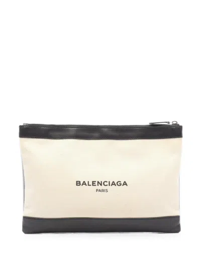 Pre-owned Balenciaga 2000s Navy Clip M Clutch Bag In Neutrals