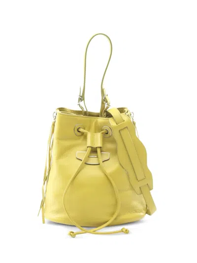 Pre-owned Balenciaga 2000s Paper Plate Leather Bucket Bag In Yellow