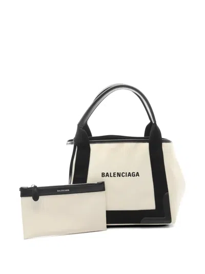 Pre-owned Balenciaga 2000s S Navy Cabas Handbag In Neutral
