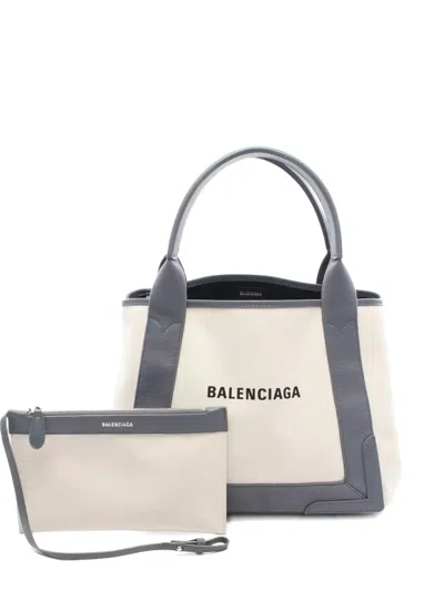 Pre-owned Balenciaga 2000s S Navy Cabas Tote Bag In Neutral