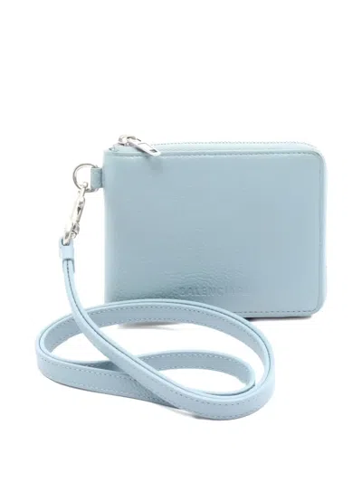 Pre-owned Balenciaga 2000s Small Zip Bi-fold Wallet In Blue
