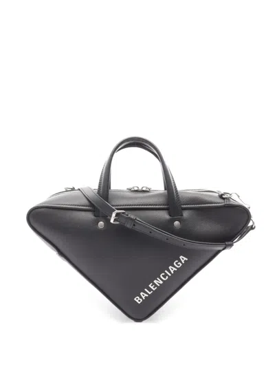Pre-owned Balenciaga 2000s Triangle Duffle Leather Tote Bag In Black