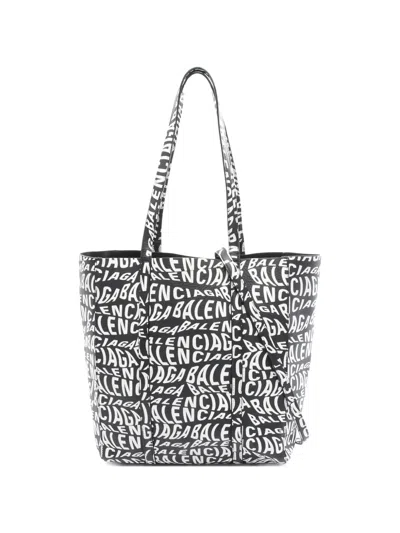 Pre-owned Balenciaga 2000s Xs Everyday Logo-pattern Tote Bag In Black