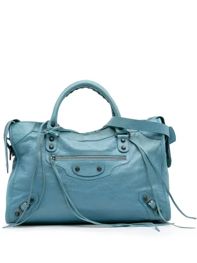 Pre-owned Balenciaga 2001-2025 Lambskin Motocross Classic City Satchel In Blue