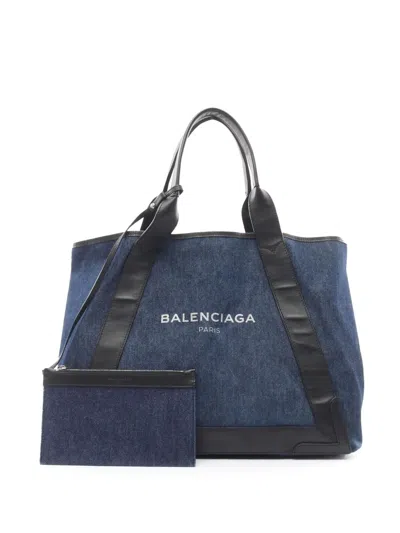 Pre-owned Balenciaga 2003-2025 Denim Navy Cabas M Tote Bag In Black