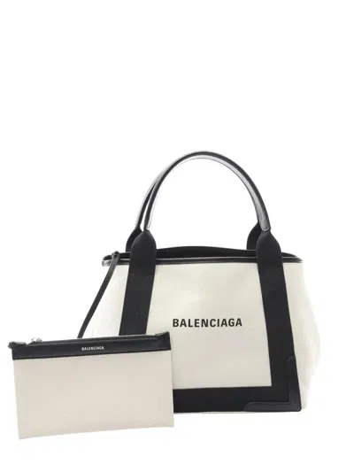 Pre-owned Balenciaga 2005-2025 Canvas Navy Cabas S Tote Bag In Black