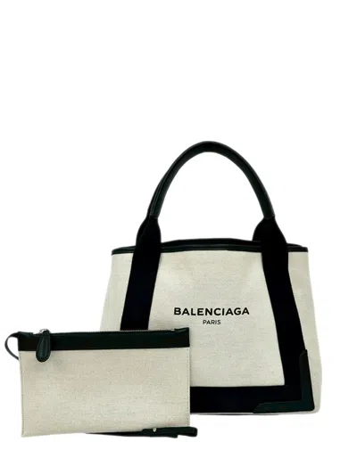 Pre-owned Balenciaga 2005-2025 Canvas Navy Cabas S Tote Bag In Black