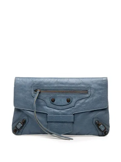 Pre-owned Balenciaga 2005-2025 Lambskin Motocross Classic City Clutch Bag In Blue