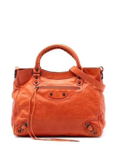 Pre-owned Balenciaga 2005-2025 Lambskin Motocross Classic Velo Satchel In Orange
