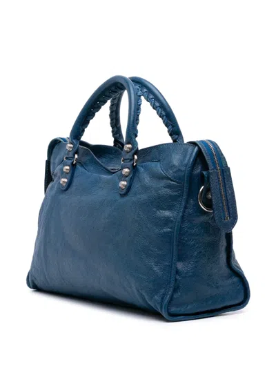 Pre-owned Balenciaga 2005-2025 Lambskin Motocross Giant 12 City Satchel In Blue