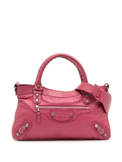 Pre-owned Balenciaga 2005-2025 Lambskin Motocross Giant 12 First Satchel In Pink
